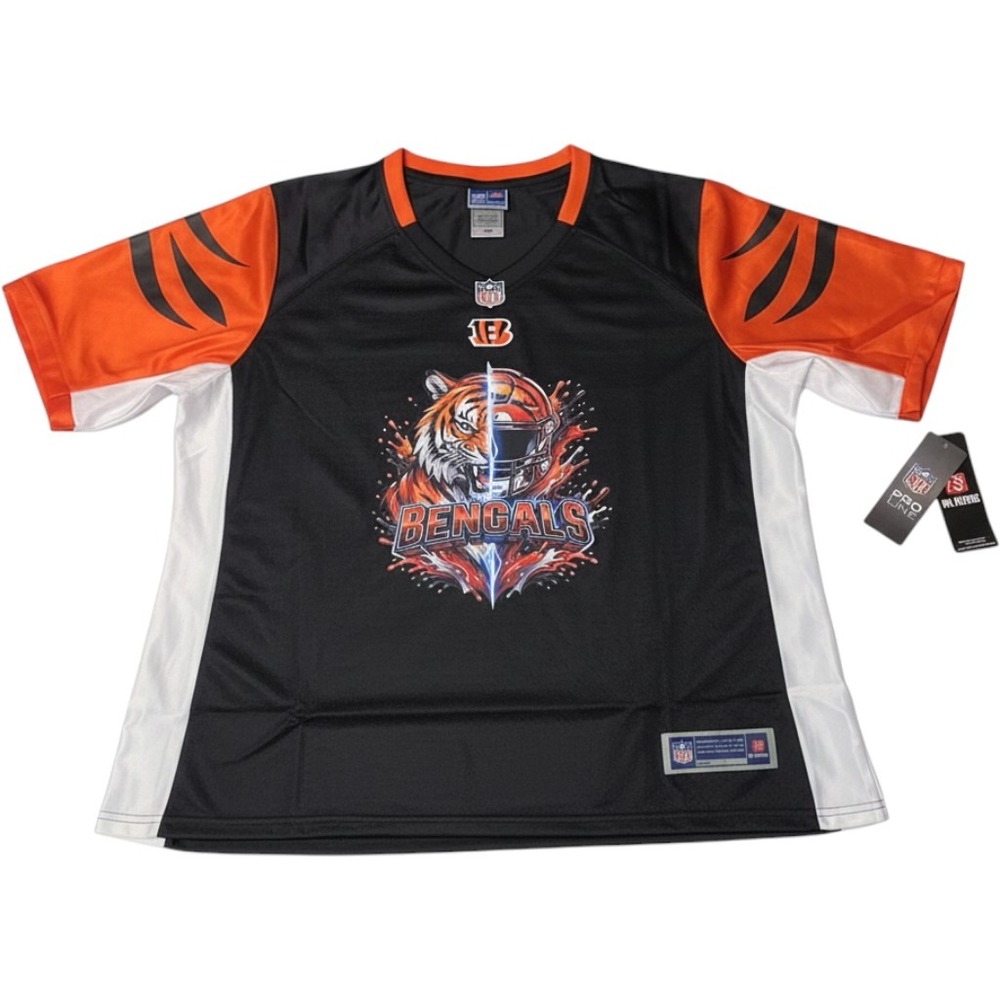 NFL Pro Line Jersey Women Large Black New Bengals Tiger Stripe Graphic V-Neck